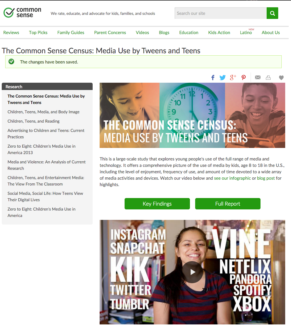 The Common Sense Census: Media Use by Tweens and Teens