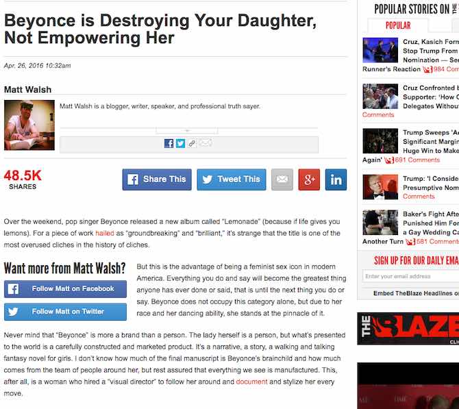 Beyonce is Destroying Your Daughter, Not Empowering Her