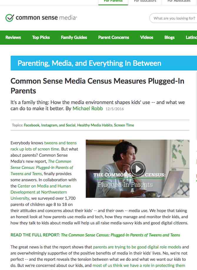 Common Sense Media Census Measures Plugged-In Parents