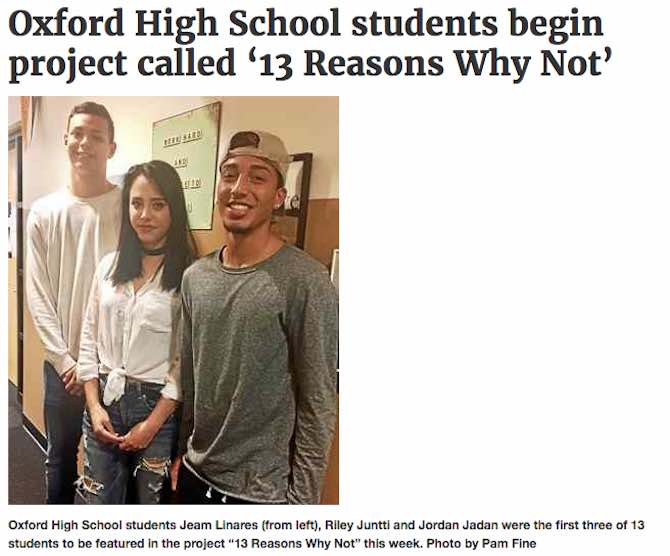 Oxford High School students begin project called ‘13 Reasons Why Not’