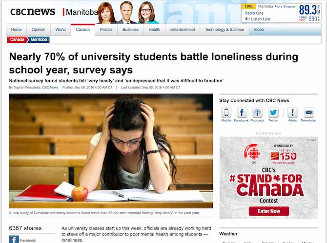 Nearly 70% of university students battle loneliness during school year, survey says