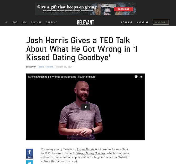 Josh Harris Gives a TED Talk About What He Got Wrong in ‘I Kissed Dating Goodbye’