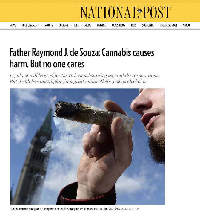 Father Raymond J. de Souza: Cannabis causes harm. But no one cares